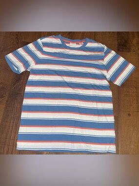 Avenue Blue White and Orange Striped Tee